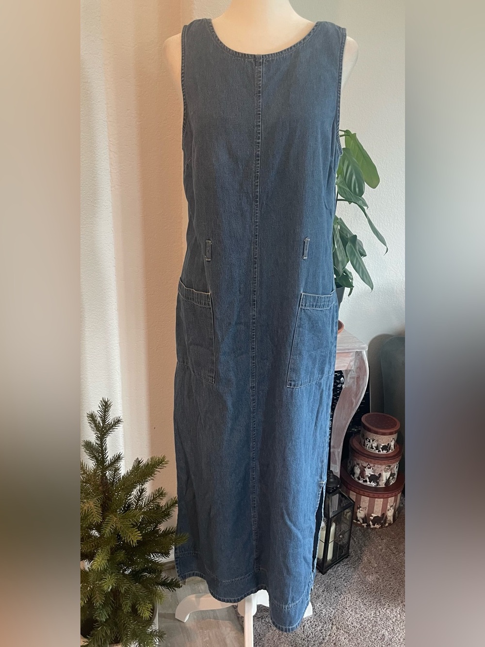 Expressions Denim Midi Dress in Blue size small 100% cotton long denim dress